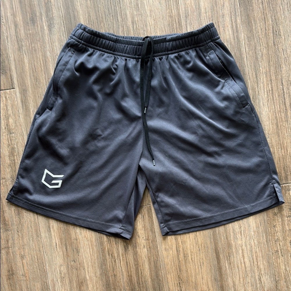 Gray Athletic Training Shorts with Elastic Waistband zip pockets Medium